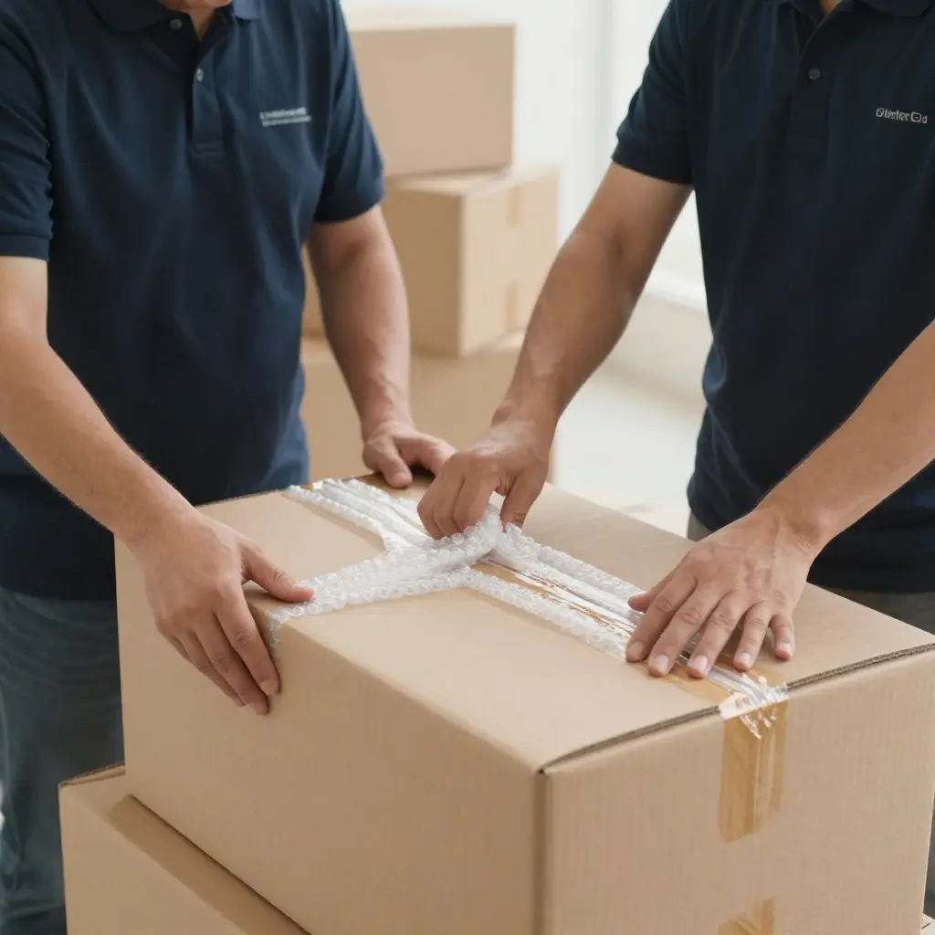 Professional packing team preparing boxes for a move